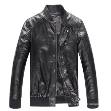 New Fashion Winter European Style Stand Collar Zip Cuffs Men Burgundy Biker Genuine Leather Jacket